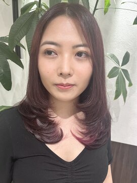 ベルヘアーデザイン 堺東(Belle hair Design) 韓国風顔周りレイヤーカットワインレッド堺東20代30代40代