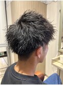 縦落ちツイスパ×アップバングで清潔感◎好感度UPメンズカット