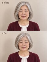 aptas 青山/表参道 白髪染め/白髪ぼかしハイライト/ボリュームアップエクステ&nbsp;60代の大人シルバーボブ｜表参道・青山