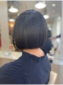 ミニボブ切りっぱなし似合わせカット酵素トリートメント暗髪