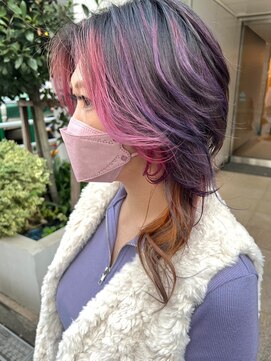 アデプト 金町店(adept) ハイライト×個性派カラー　顔周りレイヤー