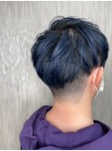 ブルー×ツーブロック
