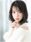 大人可愛いアッシュブラック外ハネボブウルフi古河20代30代40代