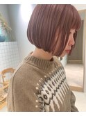 ピンクベージュ×ラインボブ