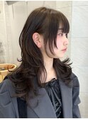 海外風姫カットレイヤーセミロングミディアムヘアハッシュカット