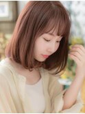 ★ミルクティーピンク前下がりワンカールボブ20代30代40代★10