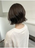 切りっぱなしボブ外ハネ外国人風ボブブラウンカラー前髪なし