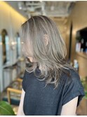 レイヤーカット 白髪ぼかしハイライト 脱白髪染め 白髪ぼかし