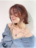 ピンクブラウン×ゆるふわボブ