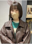 顔周りレイヤーカカオブラウンブリーチなし切りっぱなしボブ