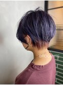 インナーカラー ショート 派手髪 wカラー pink ラベンダーグレー