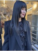 ロングヘア 黒髪 顔まわりデザインカット 姫カット