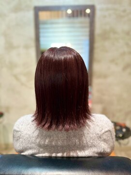 クレエ ヘアー デザイン(creer hair design) カシスレッド大人可愛いワンカラー×外ハネ小顔ボブスタイル