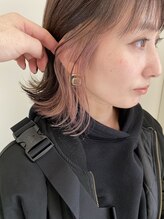 ヘアーデザイン リボン(hair design Ribon) イヤリング・インナーカラー&ラベンダーピンク/切りっぱなしボブ