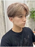 韓国メンズアッシュグレージュカラーシースルーマッシュシルバー