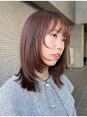 ミディアムレイヤー/オレンジブラウン/艶髪