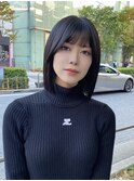 韓国ストレート切りっぱなしタッセルボブミディアム前髪カット
