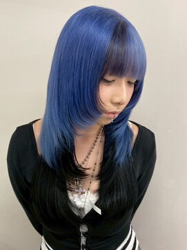 ベレーザ 渋谷(BELEZA) 13273ブリーチ＆インナーカラー黒髪ブルーカラーレイヤーカット