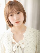 カバーヘア ブリス 川口(COVER HAIR bliss)&nbsp;透明感オレンジベージュ切りっぱなし小顔ミニボブY川口20代30代