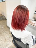 ハイトーンレッドカラー/グラデーション/ケアブリーチ/名古屋