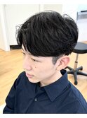 コンマバングニュアンスパーマ毛流れセンターパートナチュラル