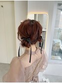 シニョンツイン/アップヘア/ローポニー/結婚式ヘアセット