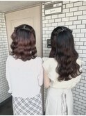 ハーフツイン　ウェーブ巻き　お揃いヘア