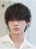 天神メンズパーマシャドウパーマシースルーマッシュウルフゆるめ