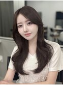 レイヤーロング グレージュカラー トレンド韓国ヘア ワンカール