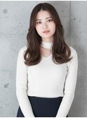 センターパートロング モカブラウン