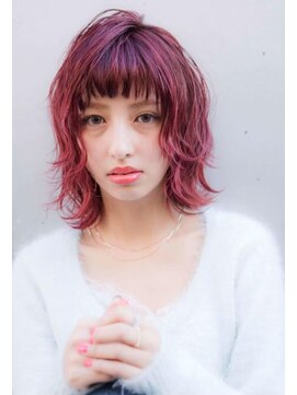 レニーバイエース(LANY by ACE) 【LANY 横浜】ショートバングミディアムウルフ×チェリーレッド