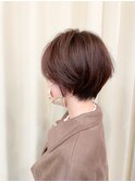 20代30代40代 ショートボブ 前髪なしショート ピンクベージュ