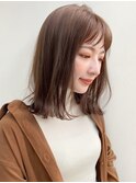 ミディアムイメチェン似合わせカットレッドブラウン