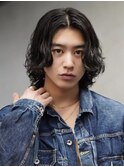 渋谷緩めスパイラルパーマメンズボブウルフメンズミディアム