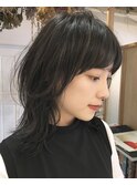 ミディアムレイヤー/ディープブルー/イメチェン/前髪/美髪