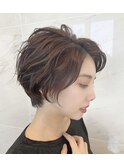 丸みパーマショートボブ
