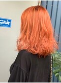 ゆるウェーブ　オレンジ　レッド　赤毛