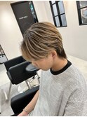 メンズバレイヤージュマッシュウルフダウンパーマセンターパート