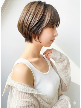 アース 大曽根店(HAIR&MAKE EARTH) earthショートレイヤーボブミルクティー丸みショートボブ