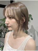 切りっぱなし/ボブ/オリーブグレージュ/顔周り/博多美容室