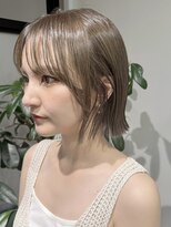 エストアール フクオカ 福岡博多店(est-r. Fukuoka) 切りっぱなし/ボブ/オリーブグレージュ/顔周り/博多美容室