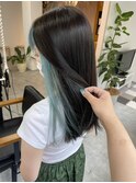 グリーン×インナーカラーライトブルーイヤリングカラー
