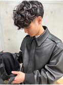 メンズ/マッシュパーマ/ウルフ/アッシュブラック/カルマパーマ
