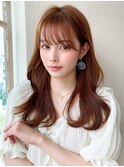 シャギーレイヤーロング韓国くびれヘアシースルーぱっつん前髪