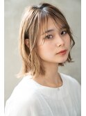 くびれヘア韓国風巻きアプリコットオレンジ夏ハイライトカラー