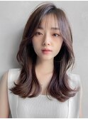 くせ毛風カールクラゲヘアーココアベージュ斜めバング小顔