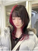 【ピンク×ハッシュカット】ロングウルフレイヤーカット派手髪