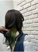 インナーカラー/イヤリングカラー/グリーンインナー/池袋