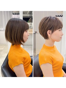 イヴォークトーキョーオーサカ(EVOKE TOKYO osaka) 丸み マッシュ ショート 可愛い 耳かけ ベージュカラー