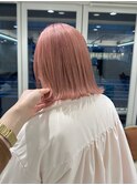 ハイトーンピンクこなれミディアムボブブリーチイメチェンボブ